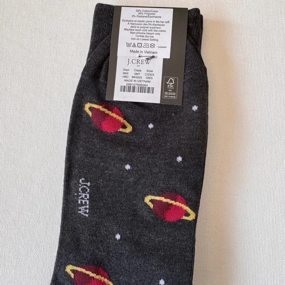 J.Crew Women’s Charcoal Gray Novelty Planet solar System Dress Socks NWT